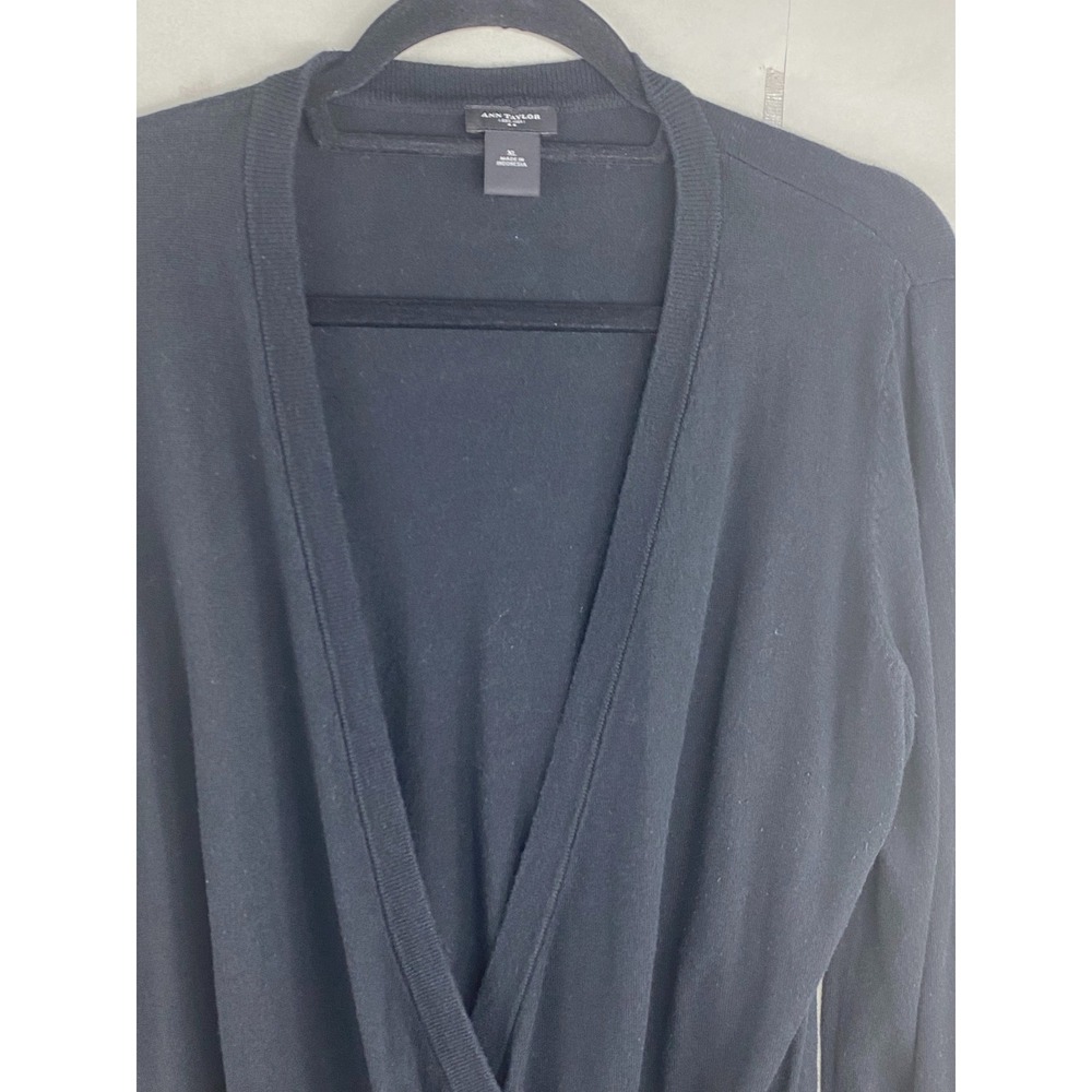 Ann Taylor Women Cardigan XL Black Wrap Front Button Cotton Wool Blend Sweater - Picture 2 of 12